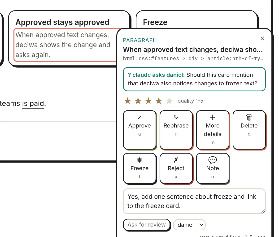 Die Feedback-Karte aus der Nähe: Frage der KI, vier Sterne, die Buttons und deine Antwort im Kommentarfeld.