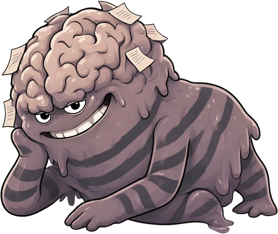 monsterbrain lying relaxed on its side, head propped on one hand
